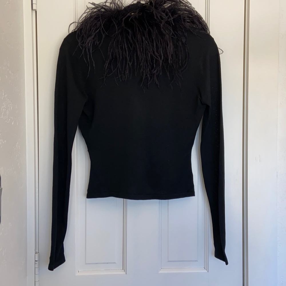 100% Silk Cardigan Ostrich Feather Neckline